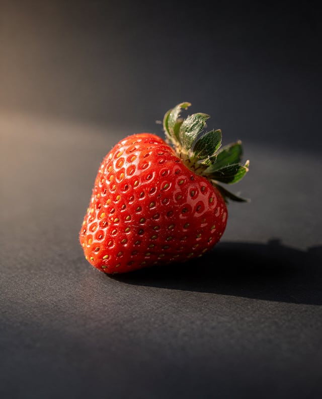 Macro strawberry on charcoal ground