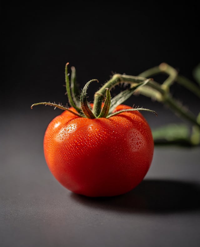 Macro tomato on charcoal ground